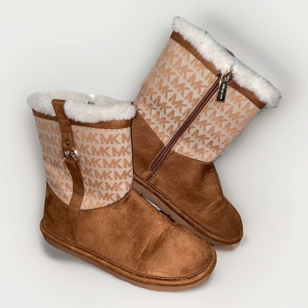 Michael Kors MK Logo Print Winter Boots Faux Fur Zip‎ Up Girl's Size: 3